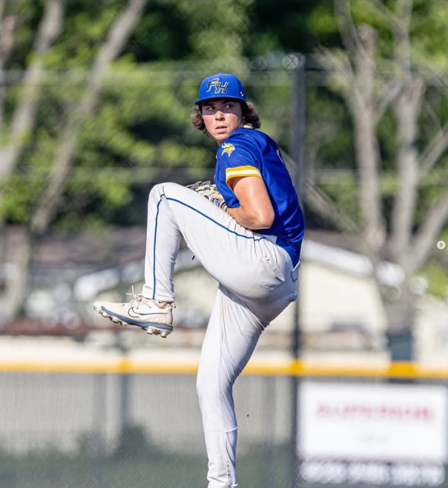 Collin Lovelady pitching, leg kick, Francis Howell uniform